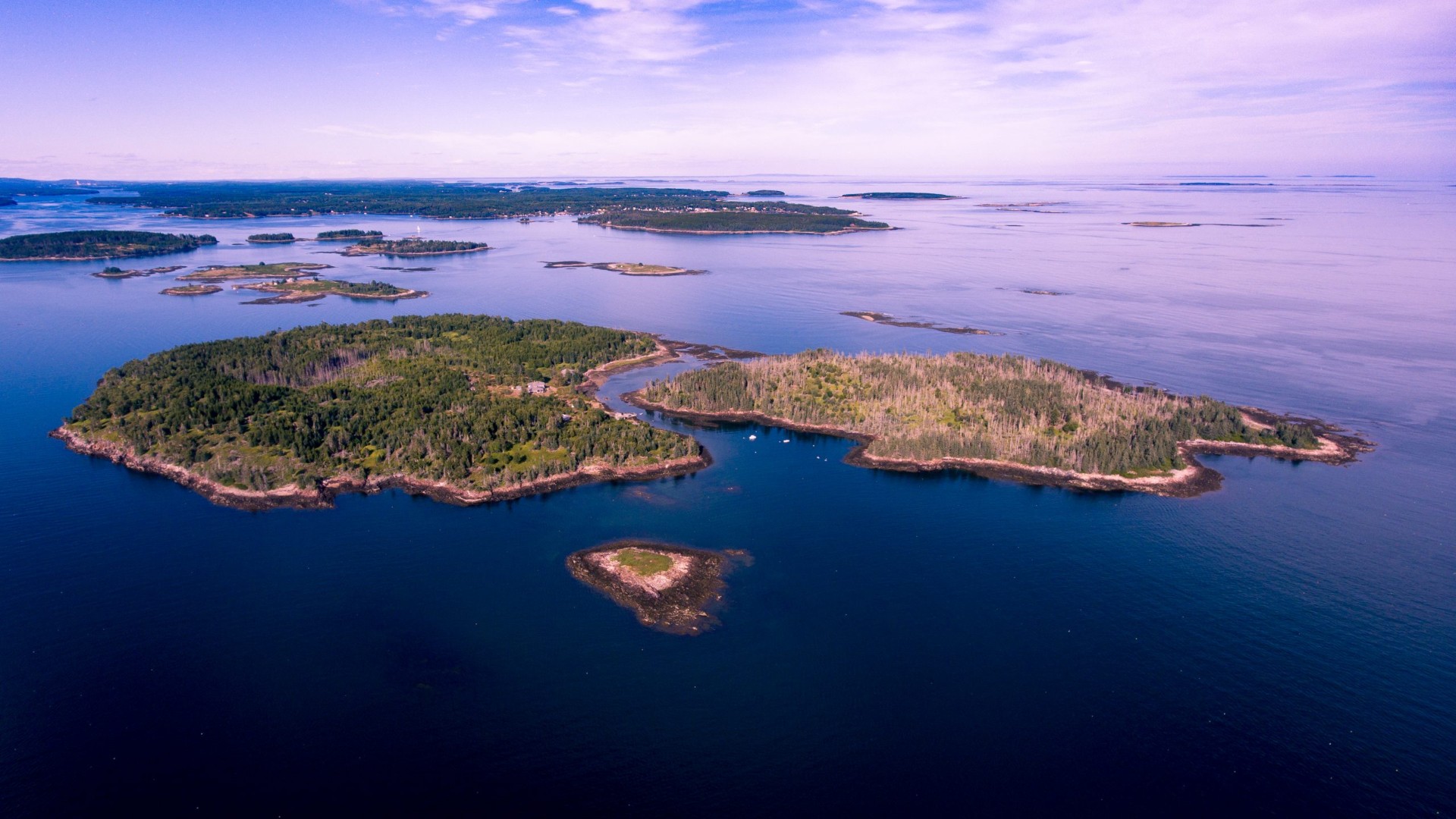 Aerial view of McGee Island off the coast of Maine